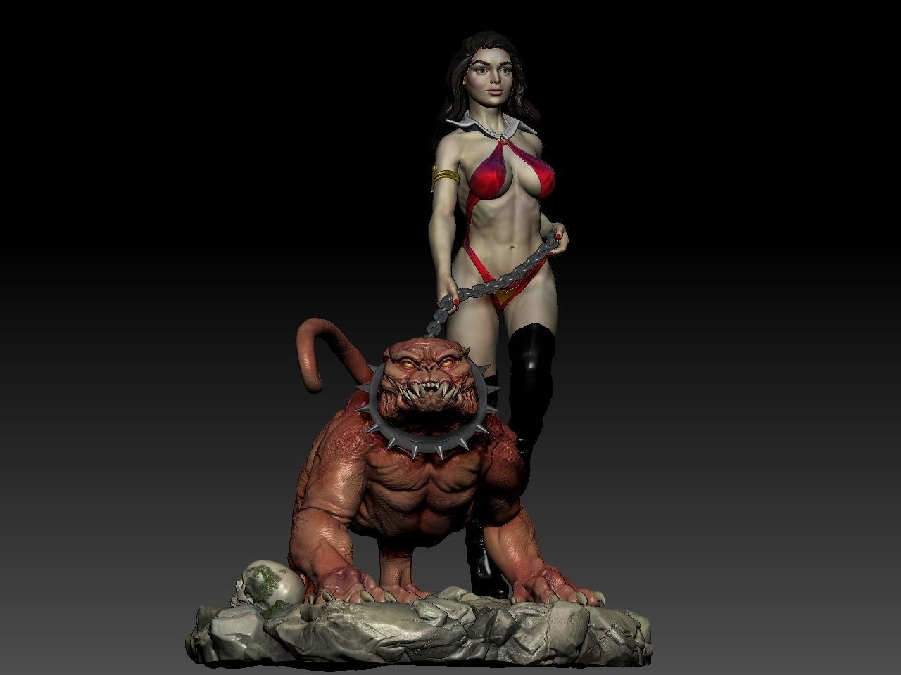 Vampirella woman riding lion 3D print model_31