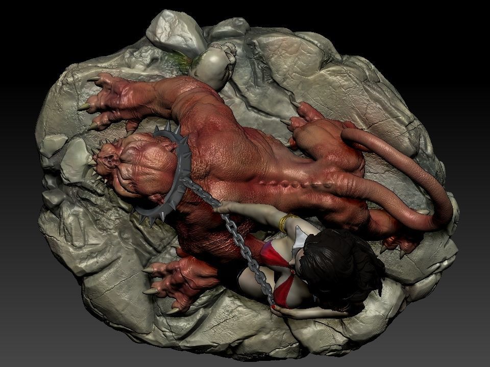 Vampirella woman riding lion 3D print model_69