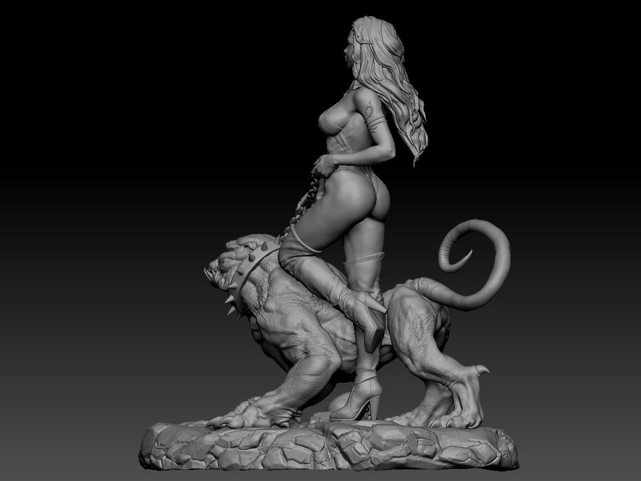 Vampirella woman riding lion 3D print model_16