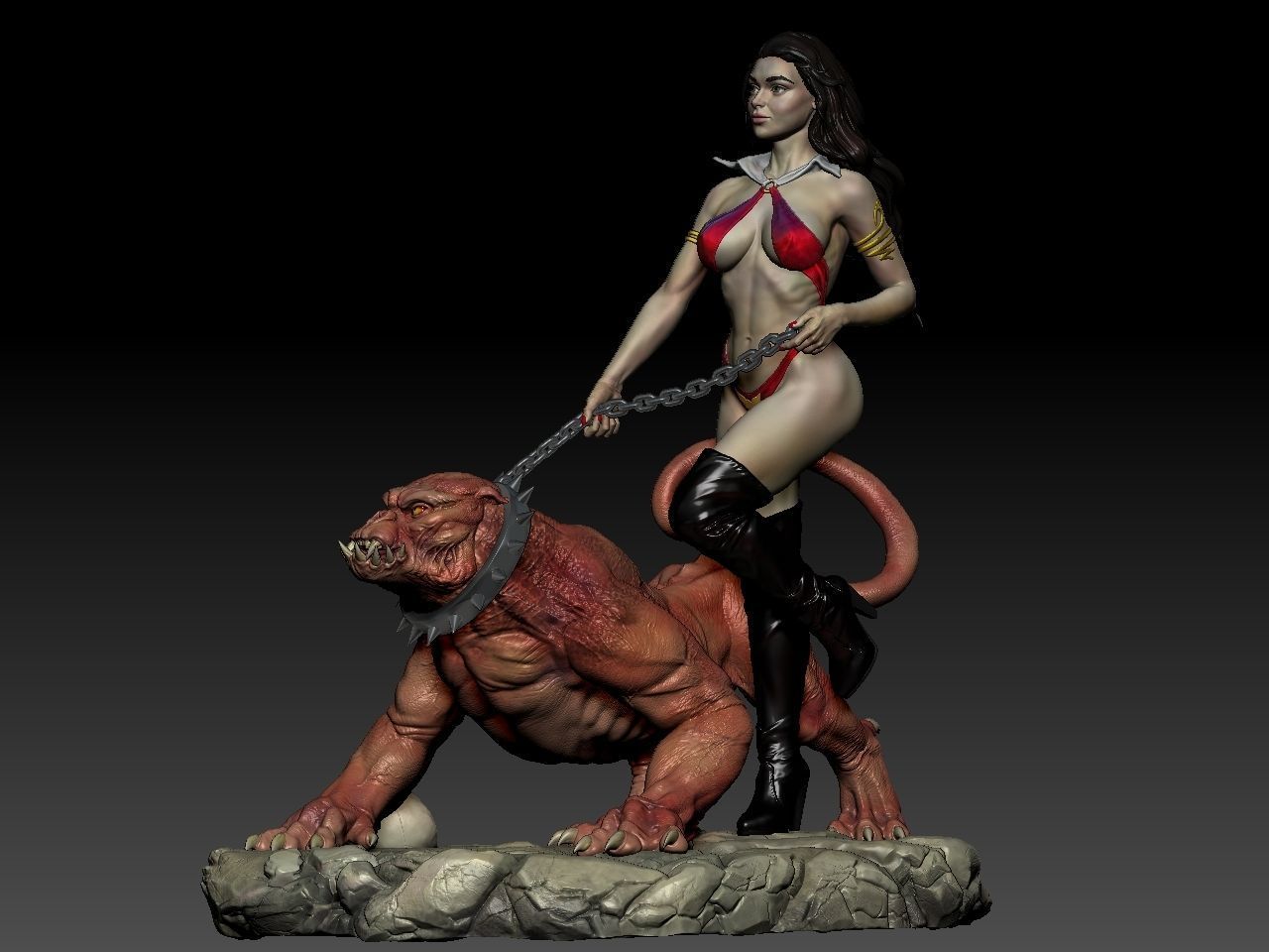 Vampirella woman riding lion 3D print model_7