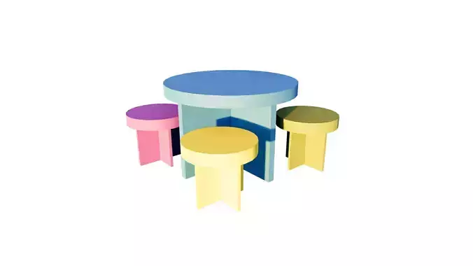 table set of colorful stools 3D model