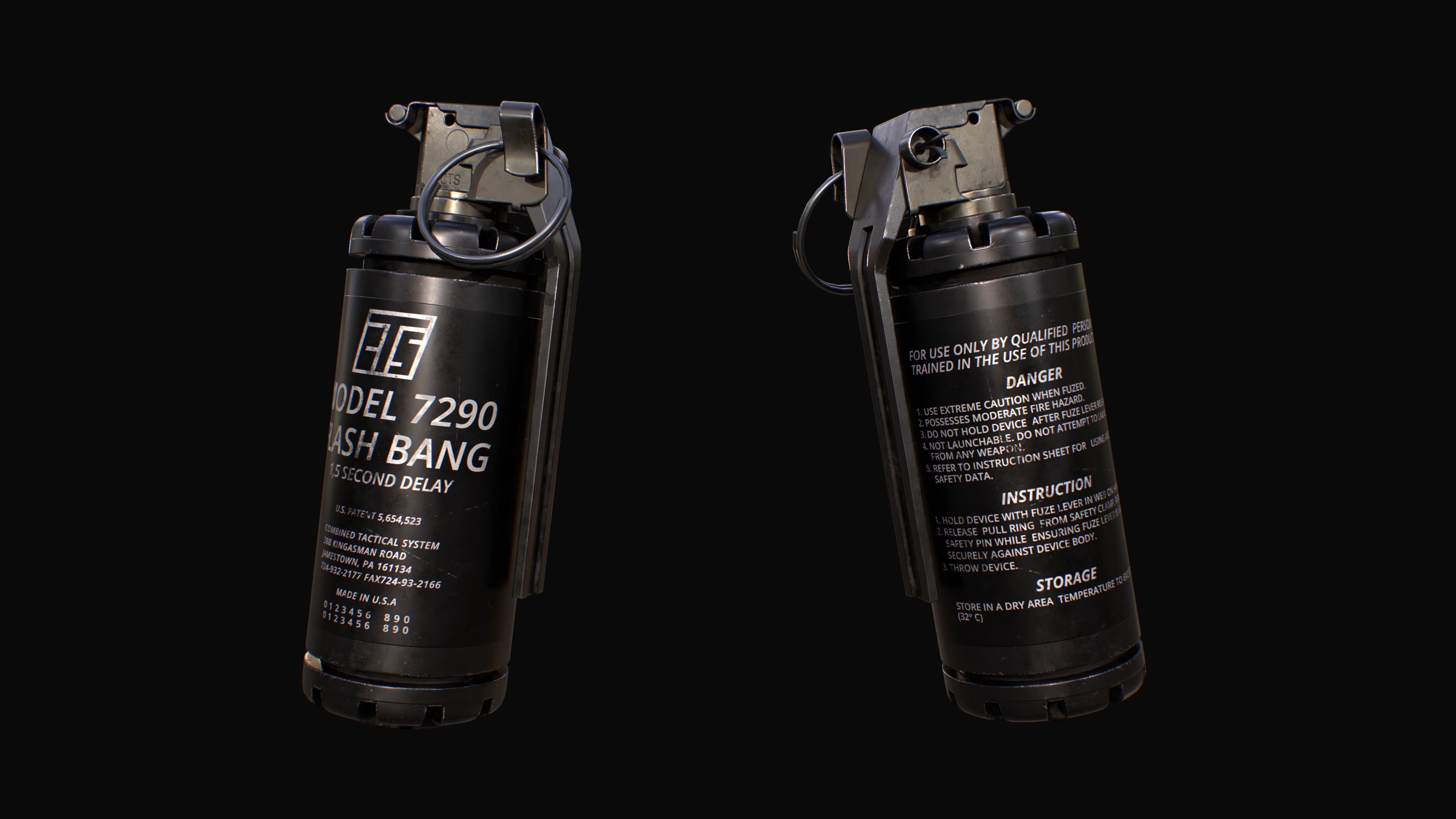 CTS model 7290 Flash Bang Grenade Low-poly 3D model_9