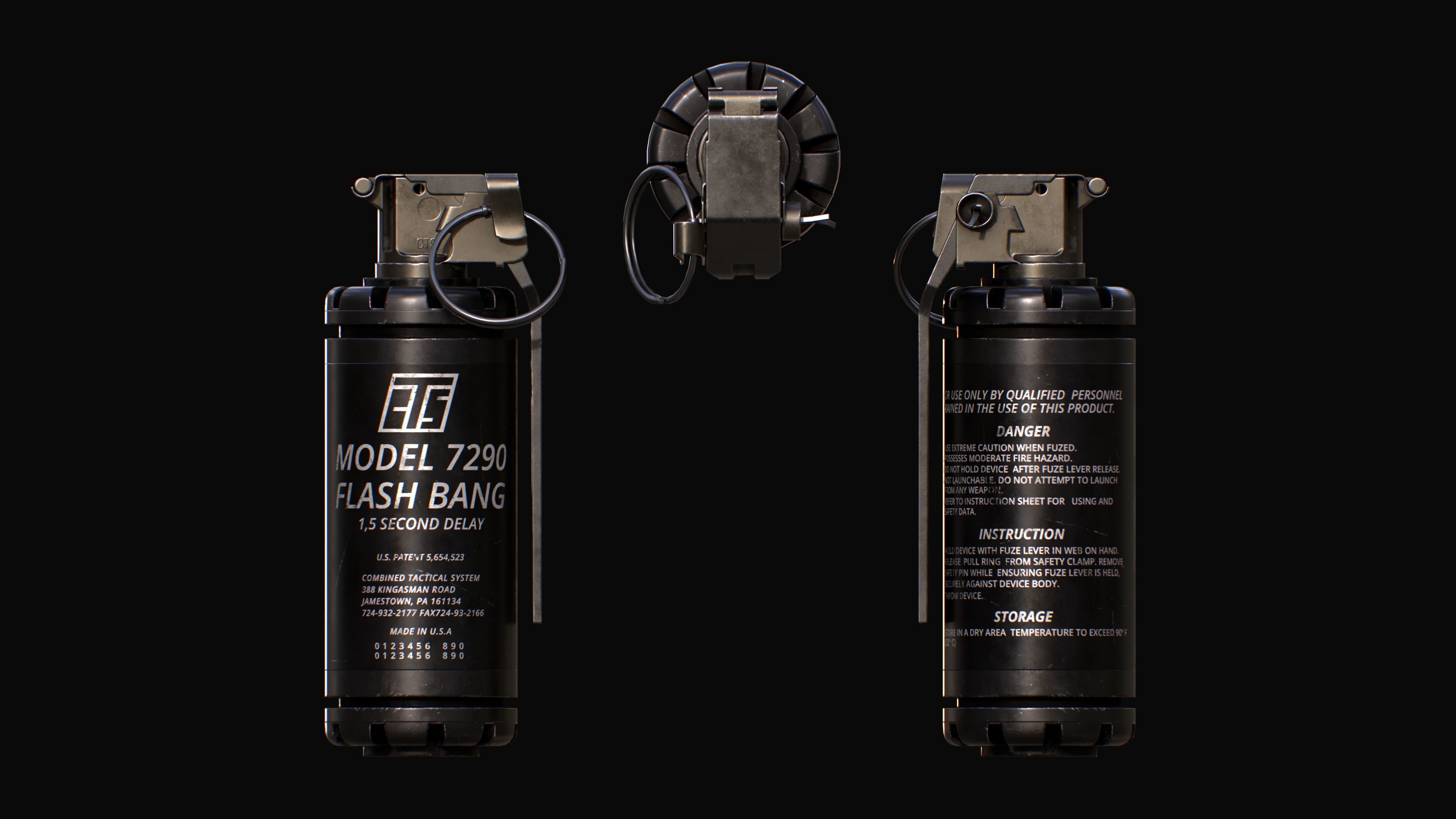 CTS model 7290 Flash Bang Grenade Low-poly 3D model_12