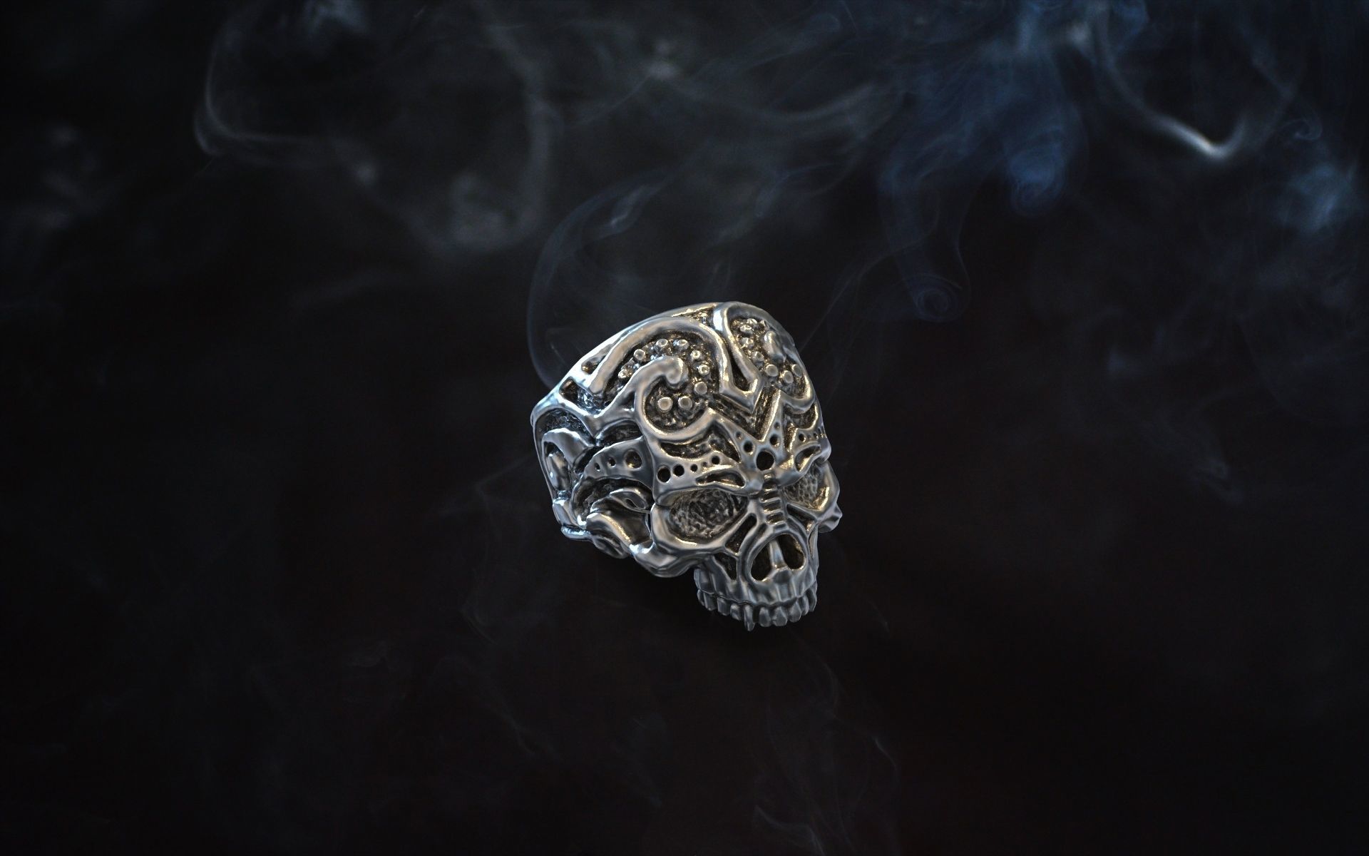ring skull aggression pattern 3D print model_3