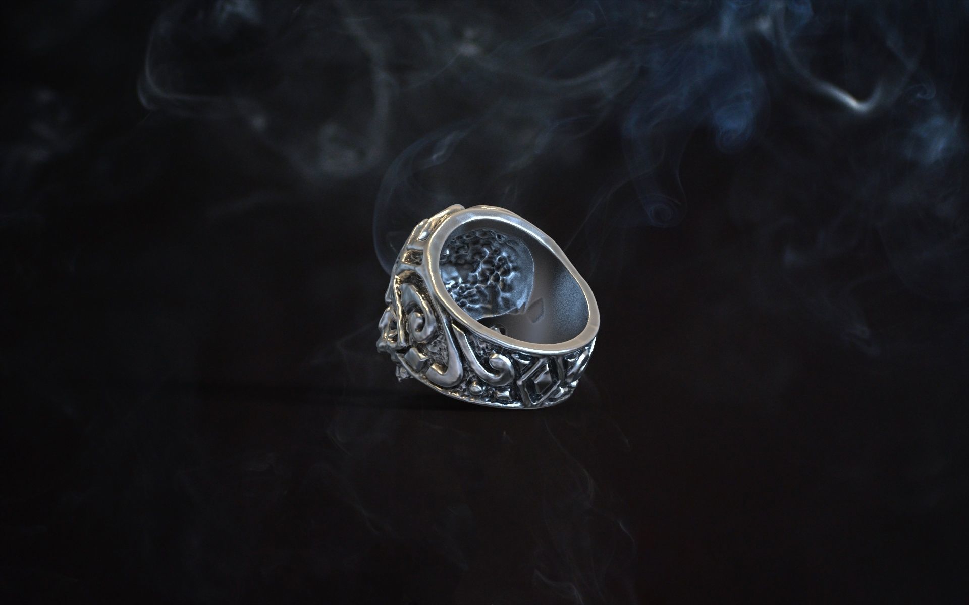 ring skull aggression pattern 3D print model_4