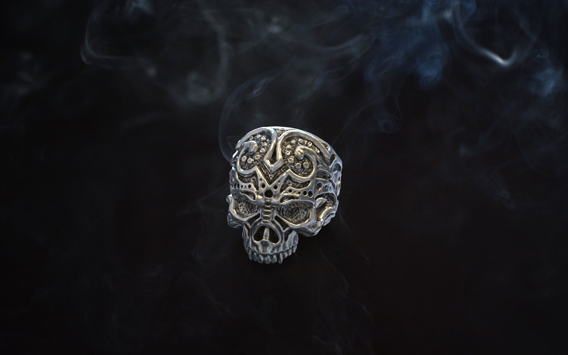 ring skull aggression pattern 3D print model_5