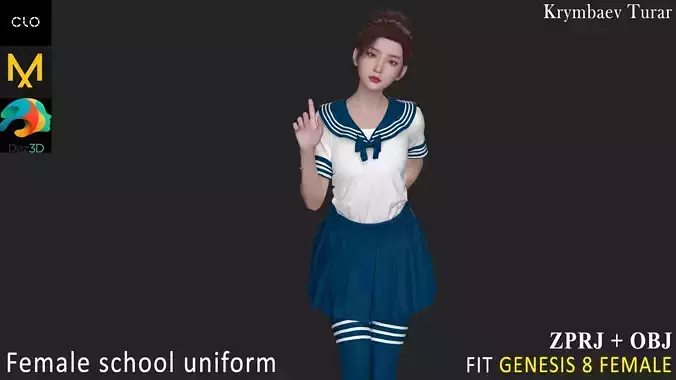 Female school uniform Marvelous Designer project 3D model