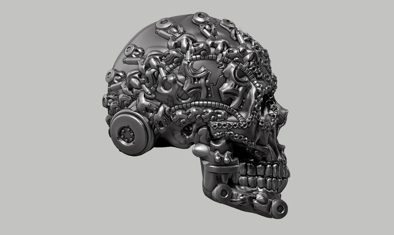 skull robot head a52 3D print model_5
