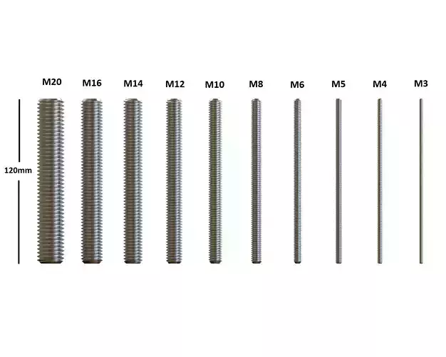 M3 to M20 x 120mm Threaded Bars 3D print model