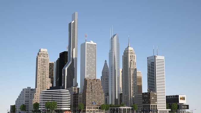 Skyscraper City Low-poly 3D model 7