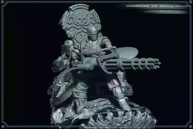 CROSSBONES statue of man holding gun