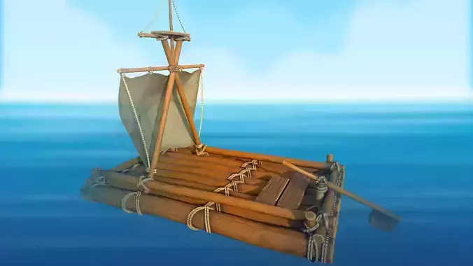 Wooden stylized raft PBR low-poly game ready