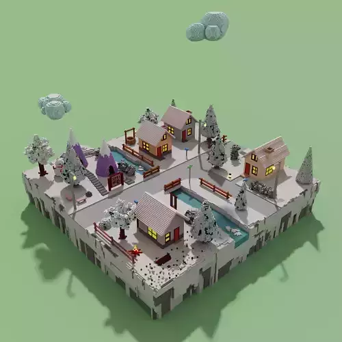 Snowy village voxel