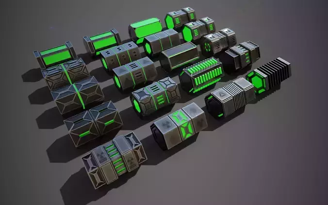 NGon Box Collection Metal Low-poly 3D model