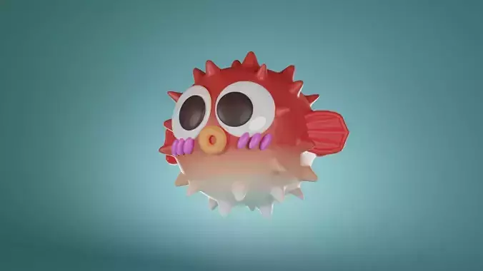 puffer fish cartoon 3d model Low-poly 3D model