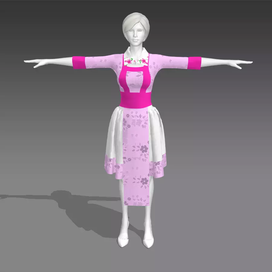 3d cartoon pink dress for female 3D model_0