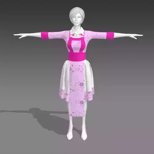 3d cartoon pink dress for female 3D model
