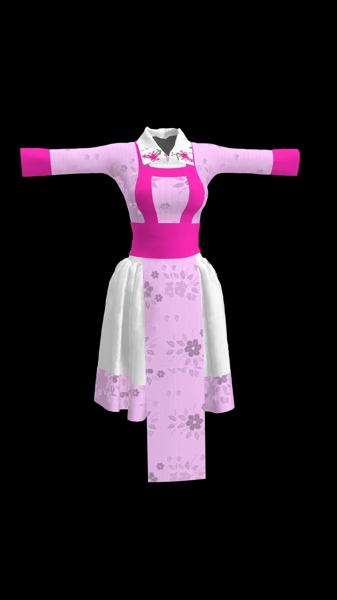 3d cartoon pink dress for female 3D model_1