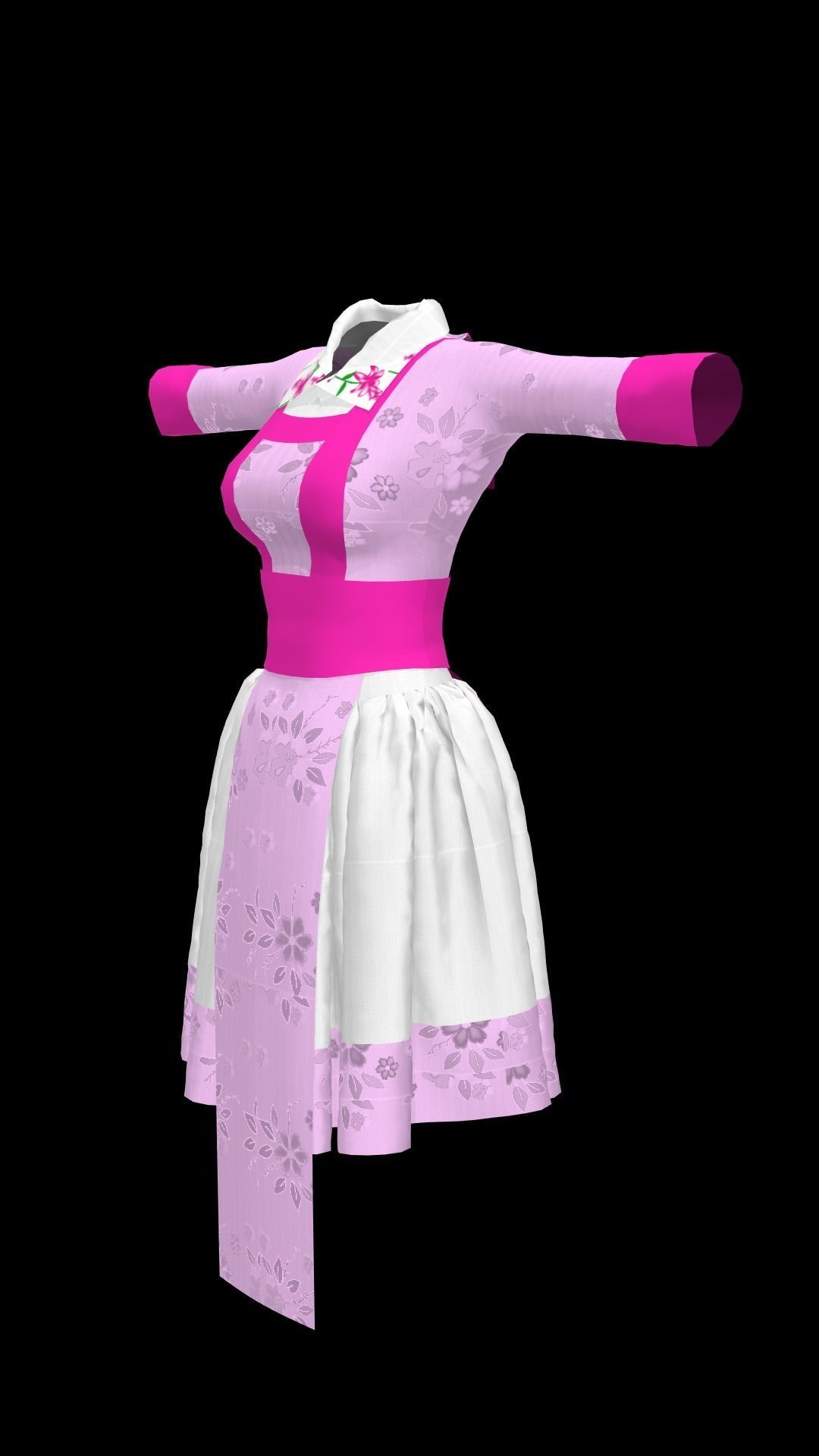 3d cartoon pink dress for female 3D model_4