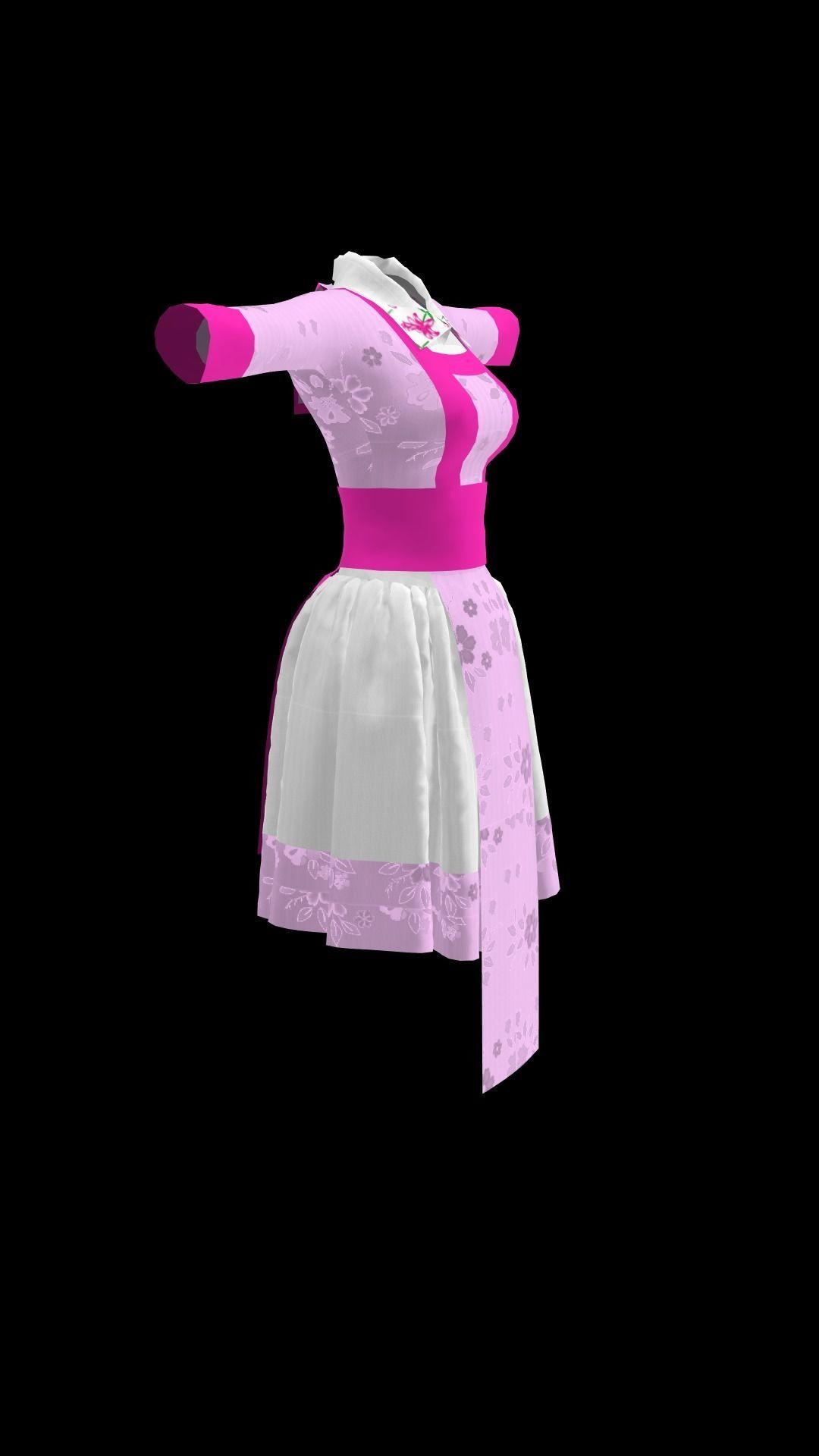 3d cartoon pink dress for female 3D model_2