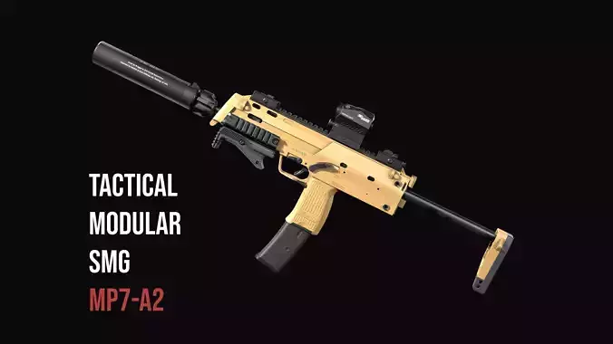 Tactical Modular Tactical SMG HK MP7A2 Low-poly 3D model
