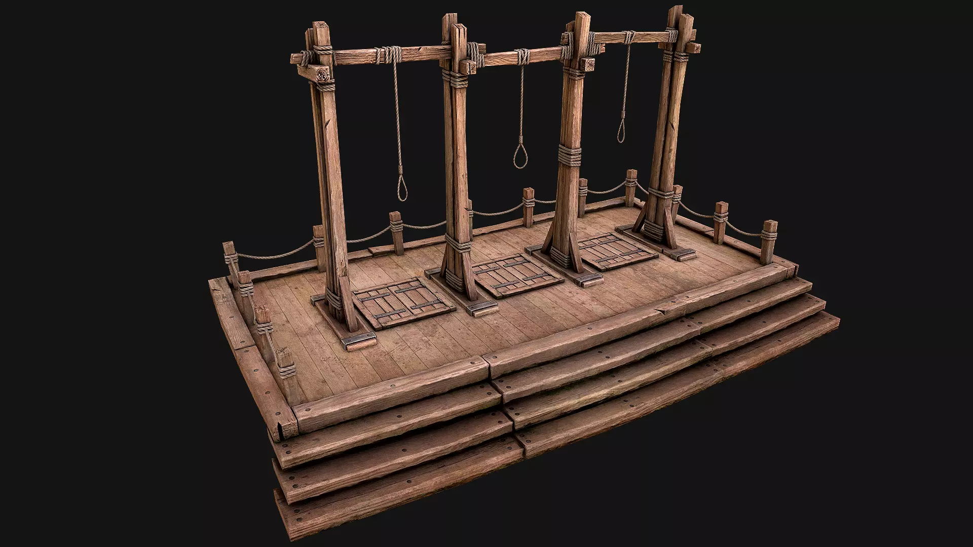 Medieval Gallows Podium Torture Low-poly 3D model_0