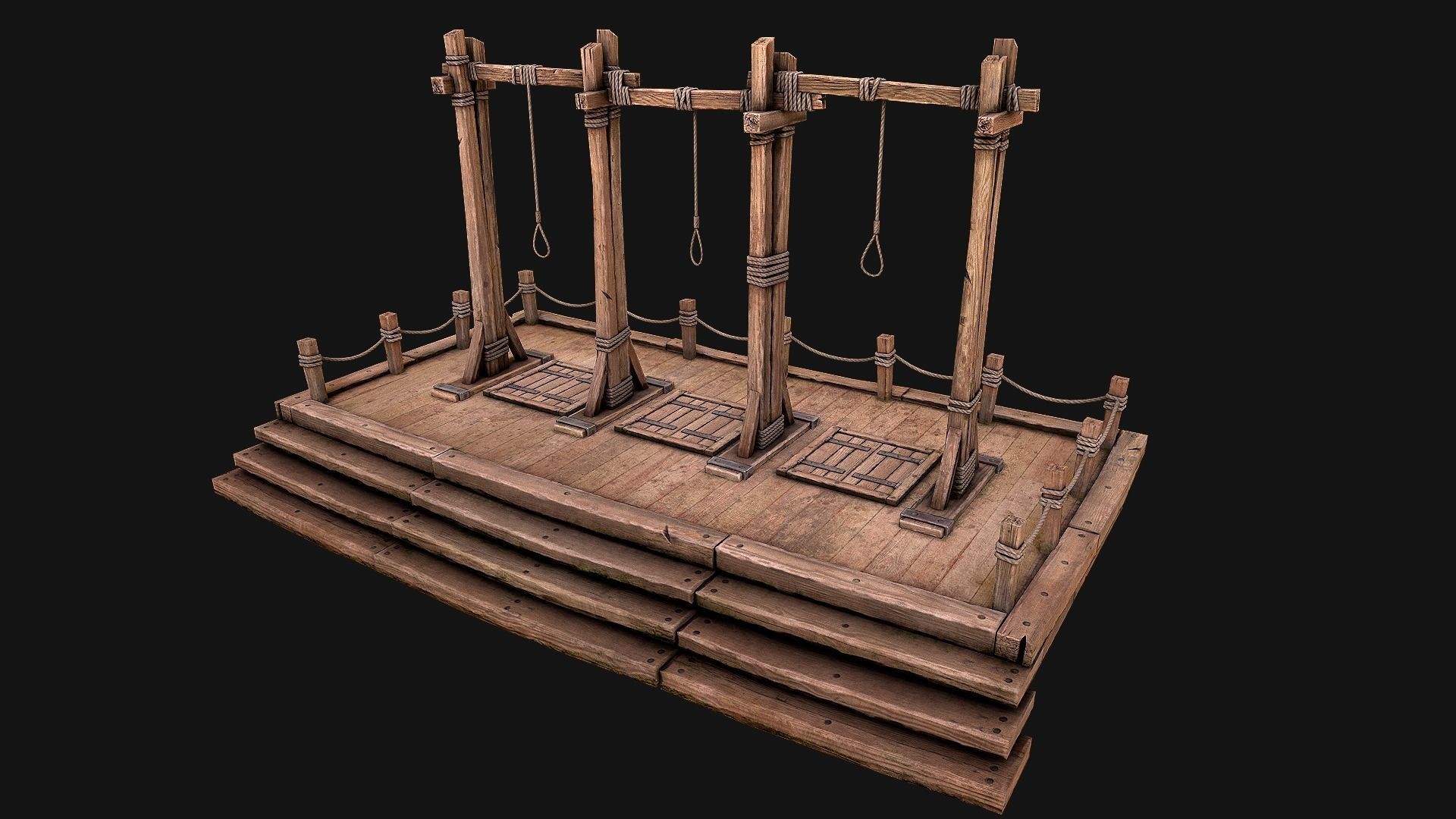 Medieval Gallows Podium Torture Low-poly 3D model_3