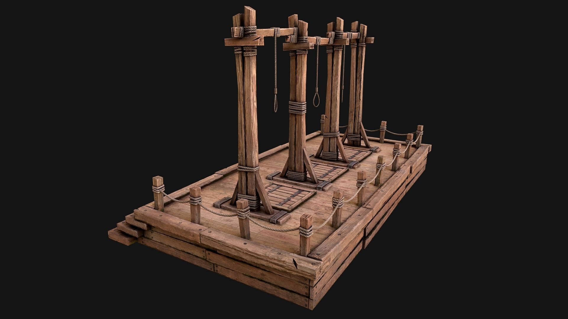Medieval Gallows Podium Torture Low-poly 3D model_7