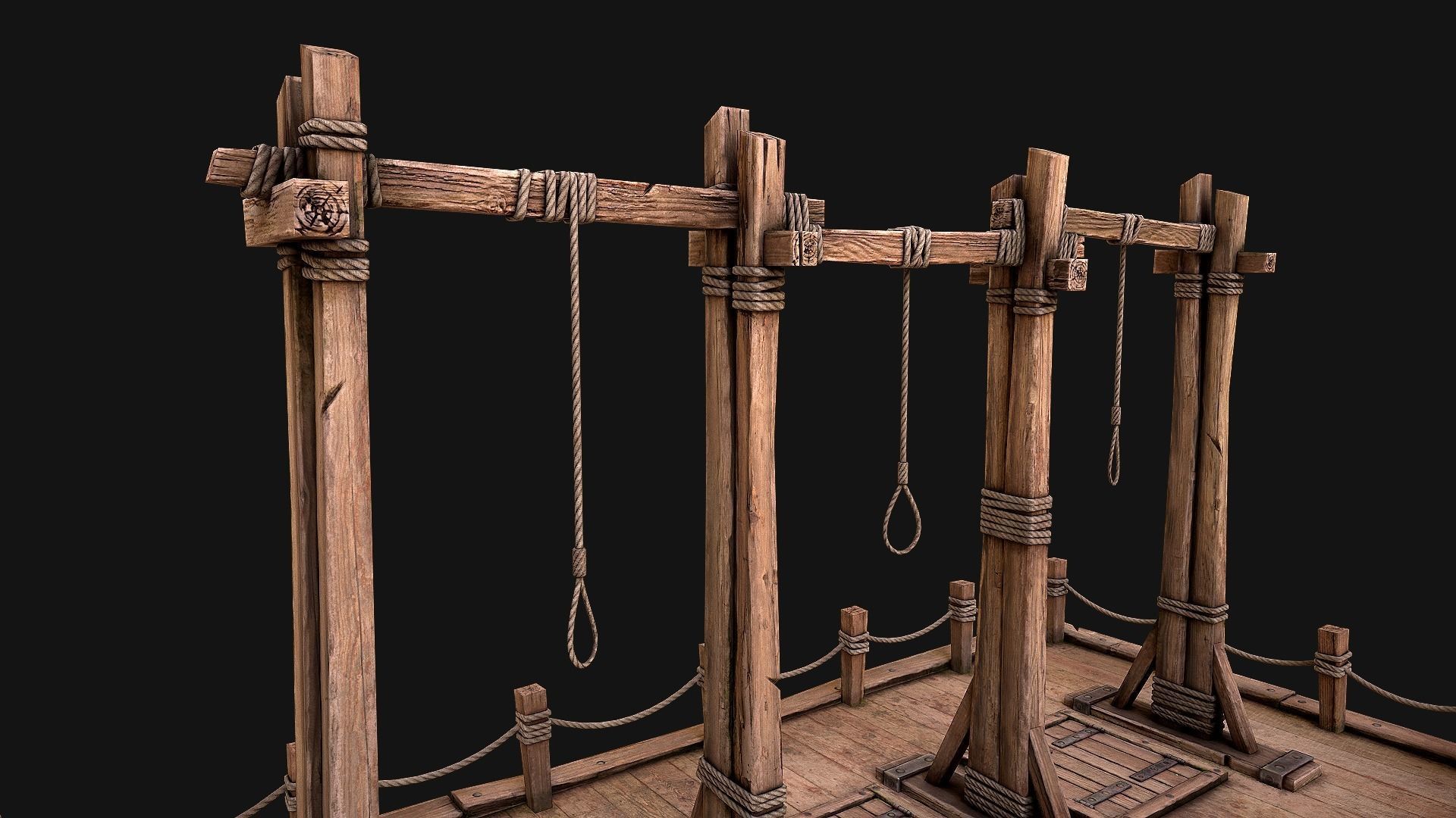 Medieval Gallows Podium Torture Low-poly 3D model_13