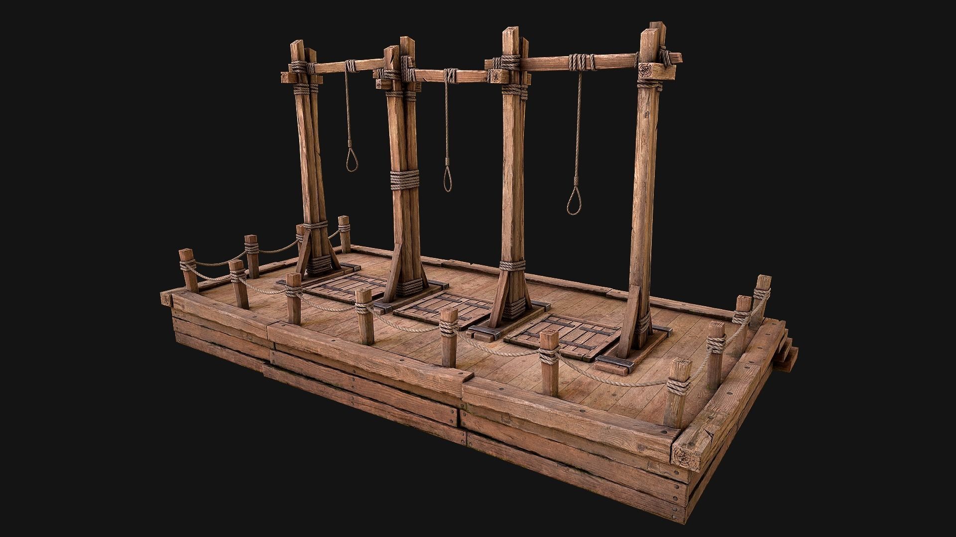 Medieval Gallows Podium Torture Low-poly 3D model_10