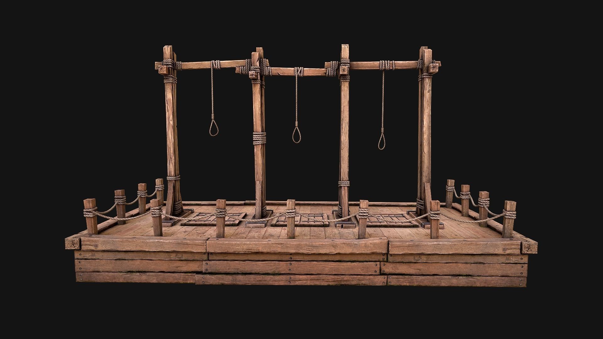 Medieval Gallows Podium Torture Low-poly 3D model_9