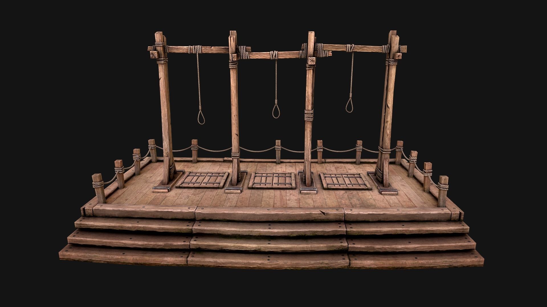Medieval Gallows Podium Torture Low-poly 3D model_2