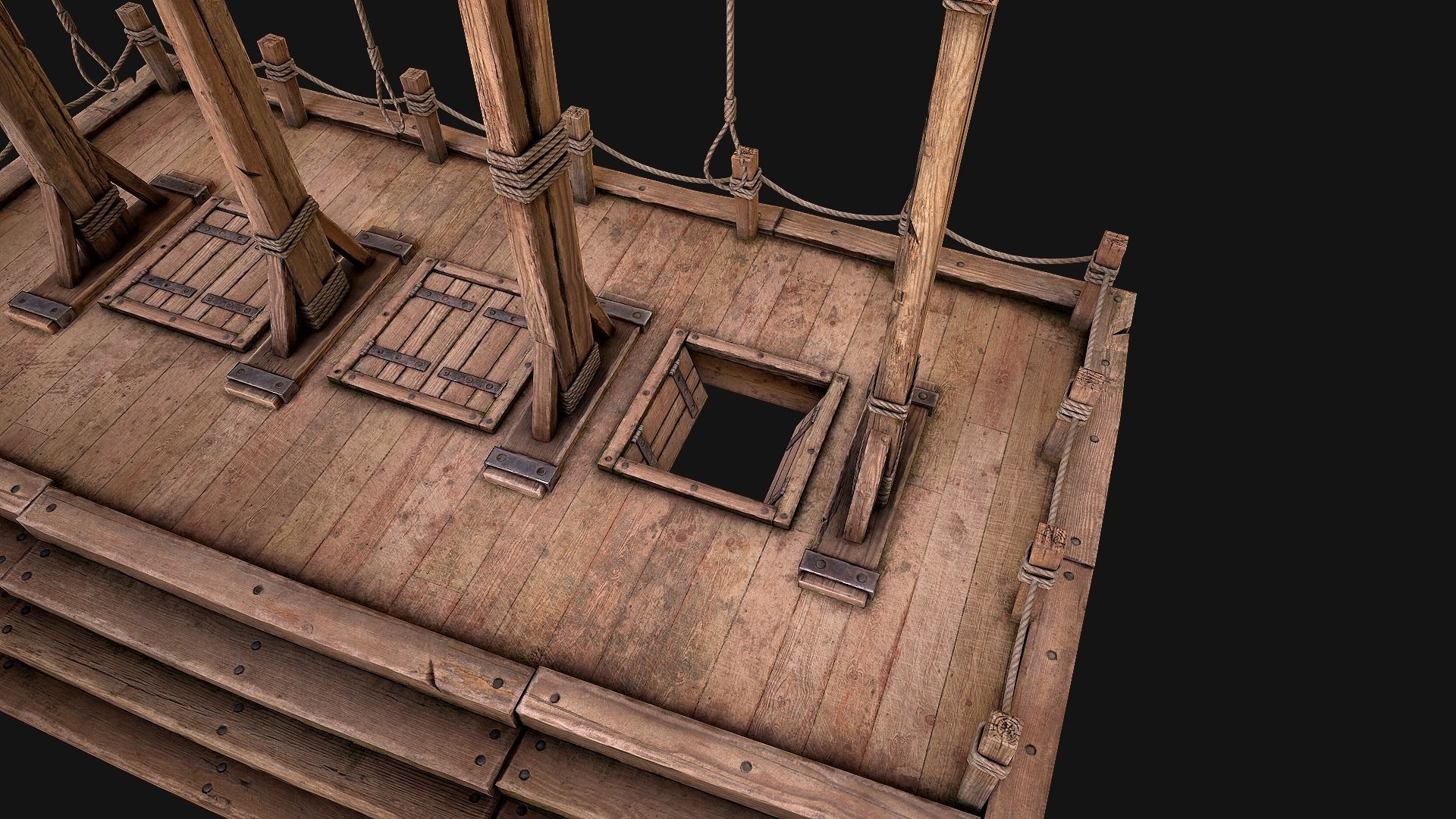 Medieval Gallows Podium Torture Low-poly 3D model_15