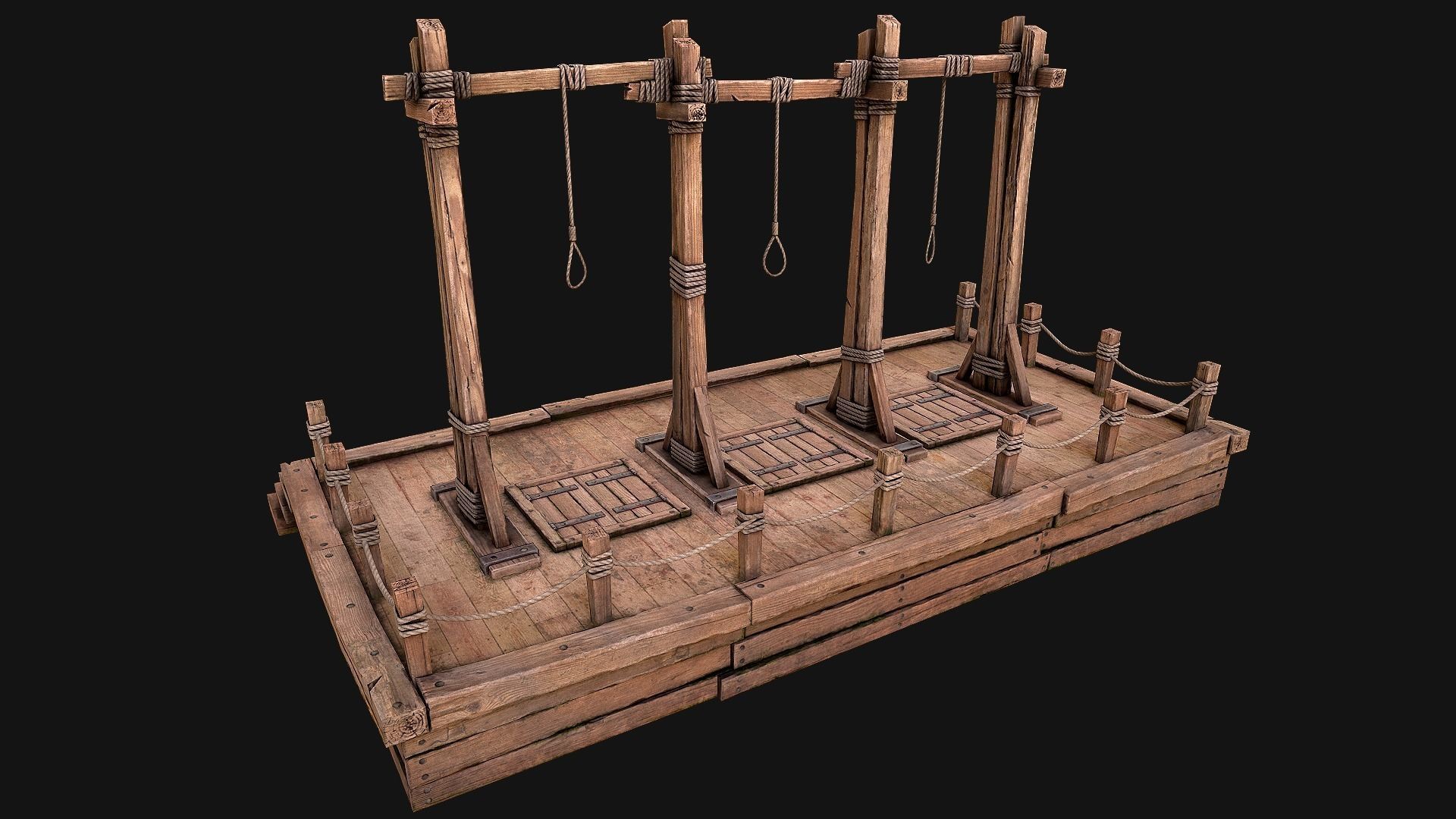 Medieval Gallows Podium Torture Low-poly 3D model_8