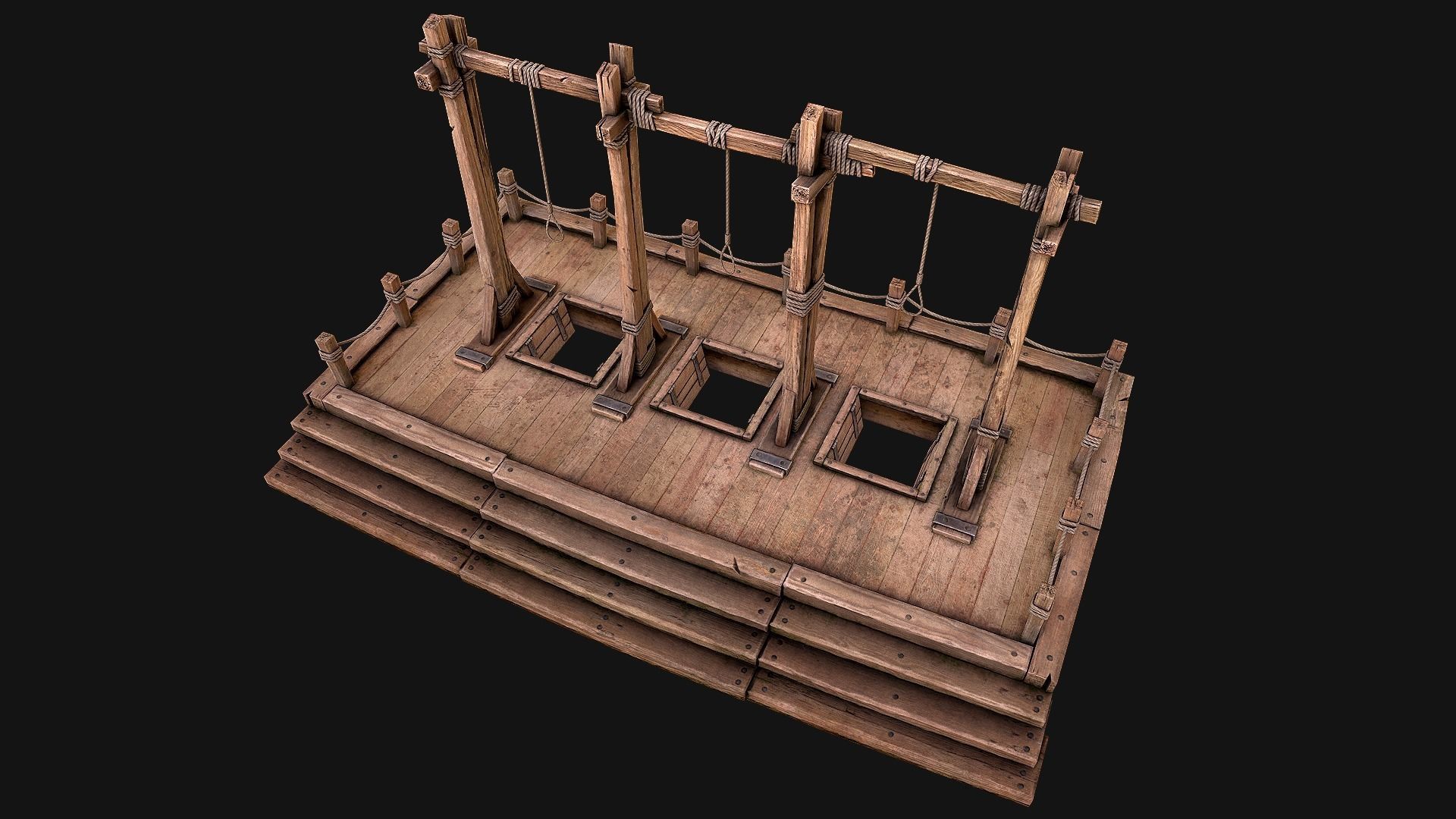 Medieval Gallows Podium Torture Low-poly 3D model_16