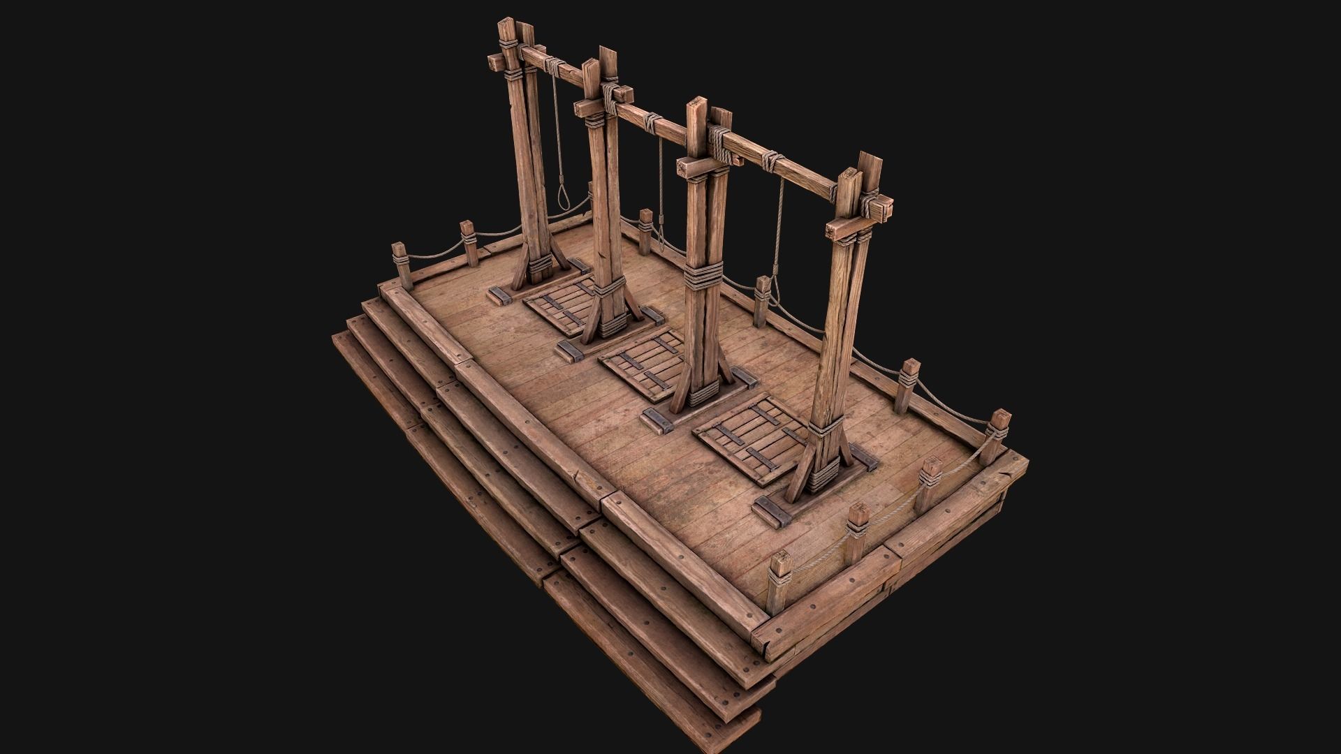 Medieval Gallows Podium Torture Low-poly 3D model_6