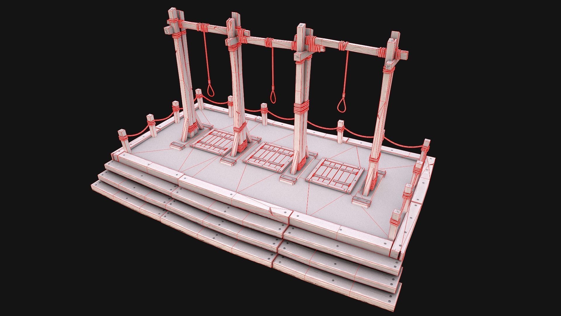 Medieval Gallows Podium Torture Low-poly 3D model_5