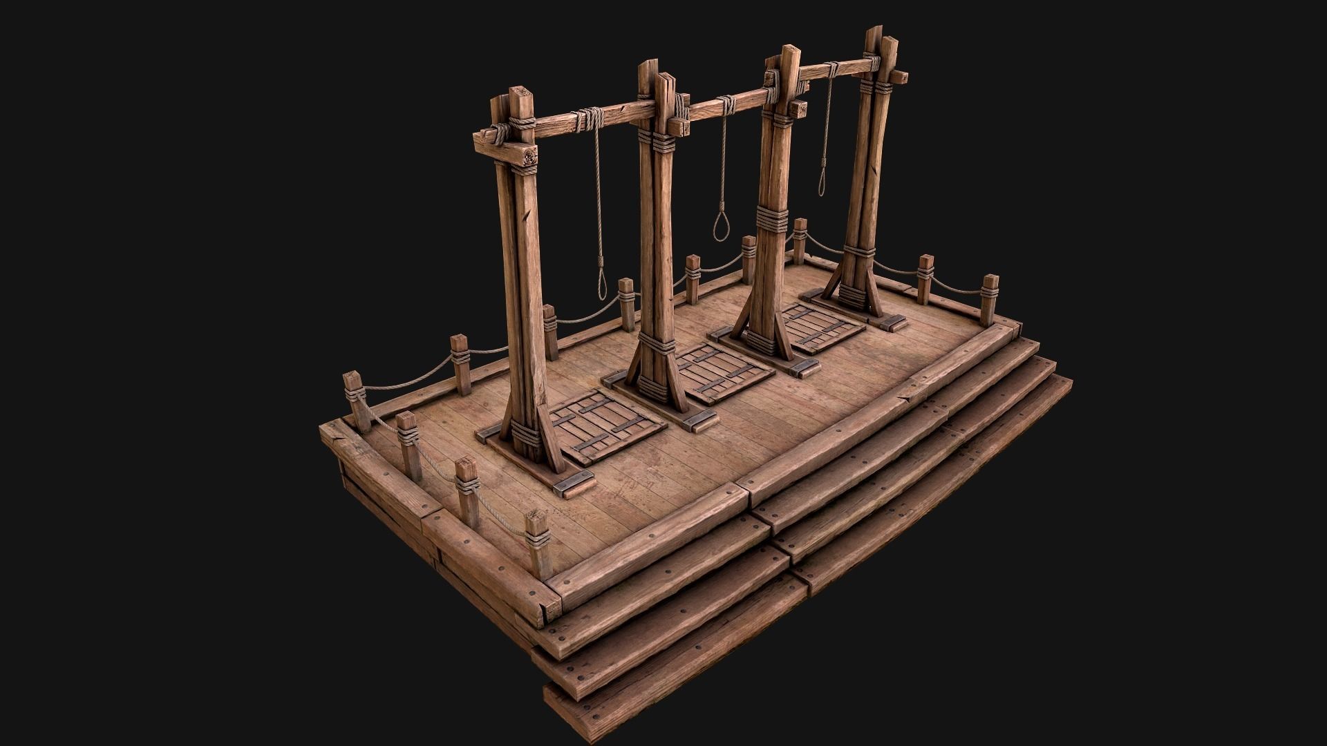 Medieval Gallows Podium Torture Low-poly 3D model_12