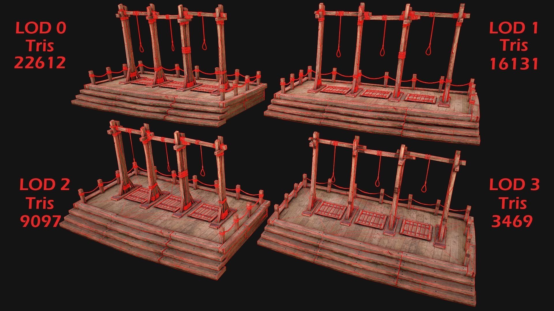 Medieval Gallows Podium Torture Low-poly 3D model_4