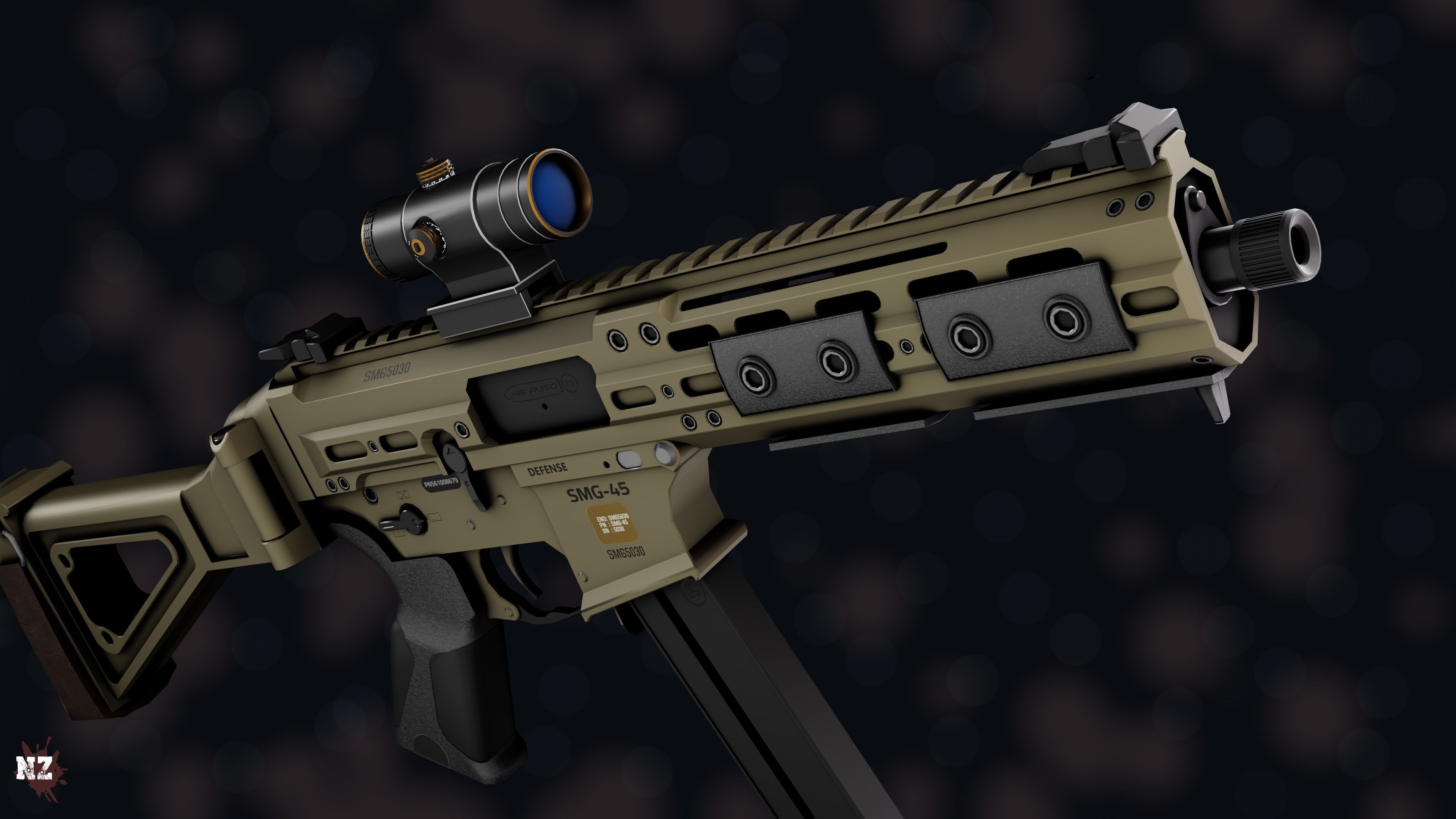 Weapon NZ SMG-45 Low-poly 3D model_33