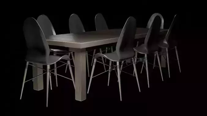 Table and Chairs Low-poly 3D model