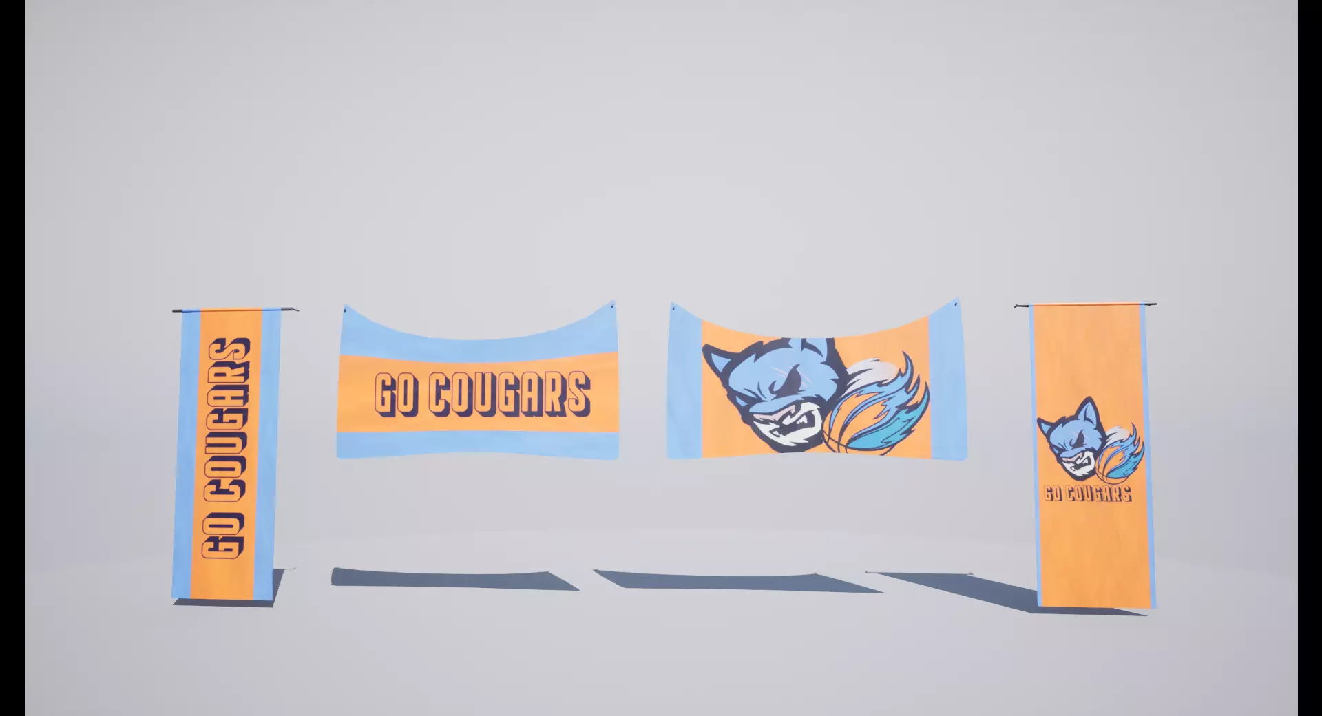Banderol banner with cat Low-poly 3D model_0