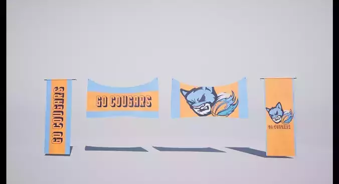 Banderol banner with cat Low-poly 3D model