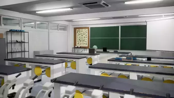 Japanese School Science Classroom Low-poly 3D model