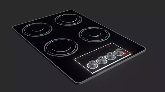 Stove 1 top with four burners Low-poly 3D model