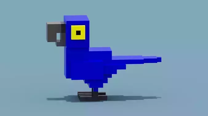 Voxel Blue Parrot Low-poly 3D model