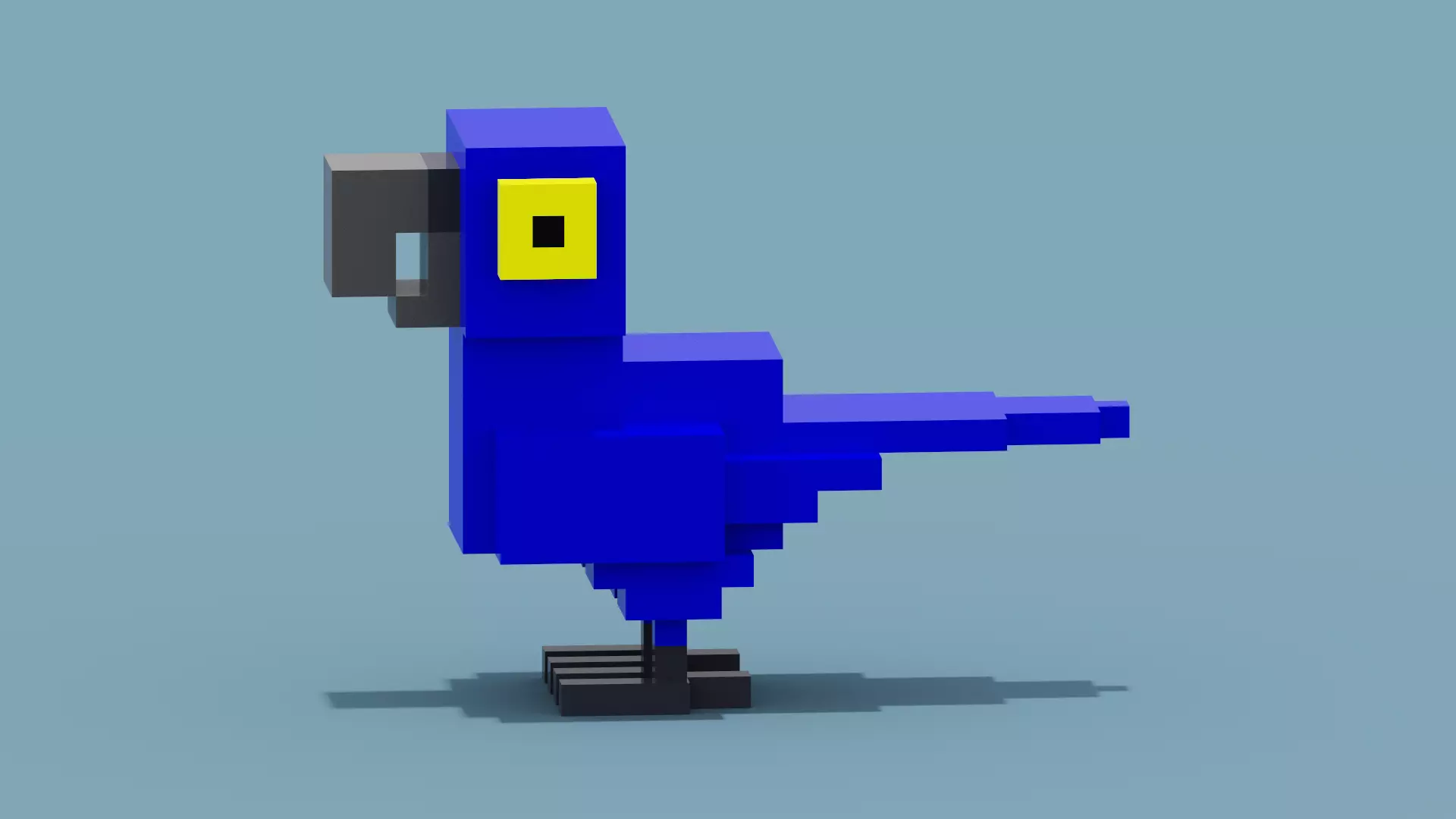 Voxel Blue Parrot Low-poly 3D model_0