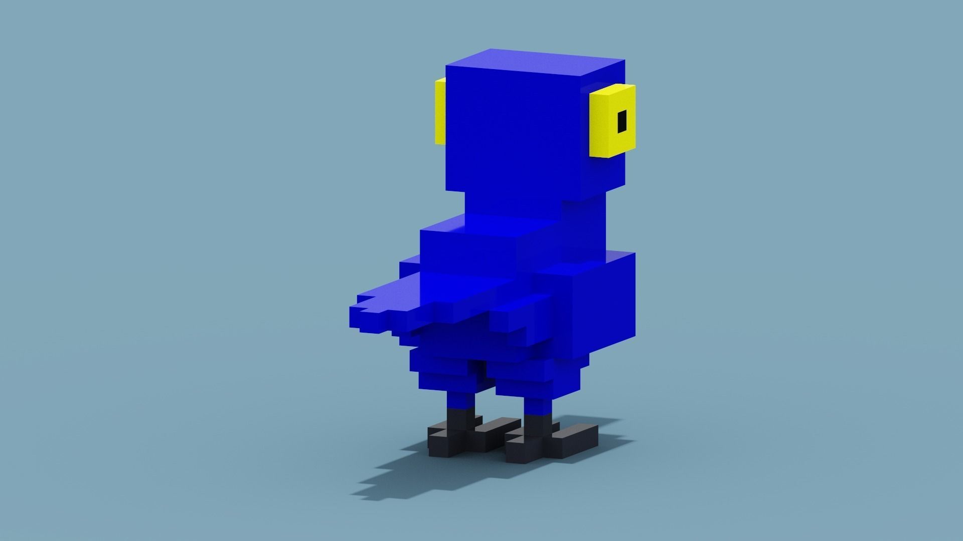 Voxel Blue Parrot Low-poly 3D model_4
