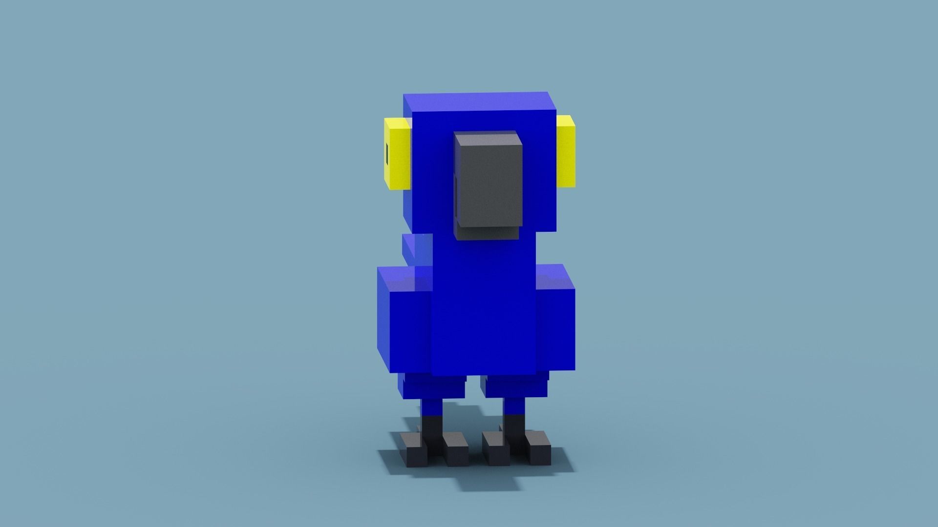Voxel Blue Parrot Low-poly 3D model_9