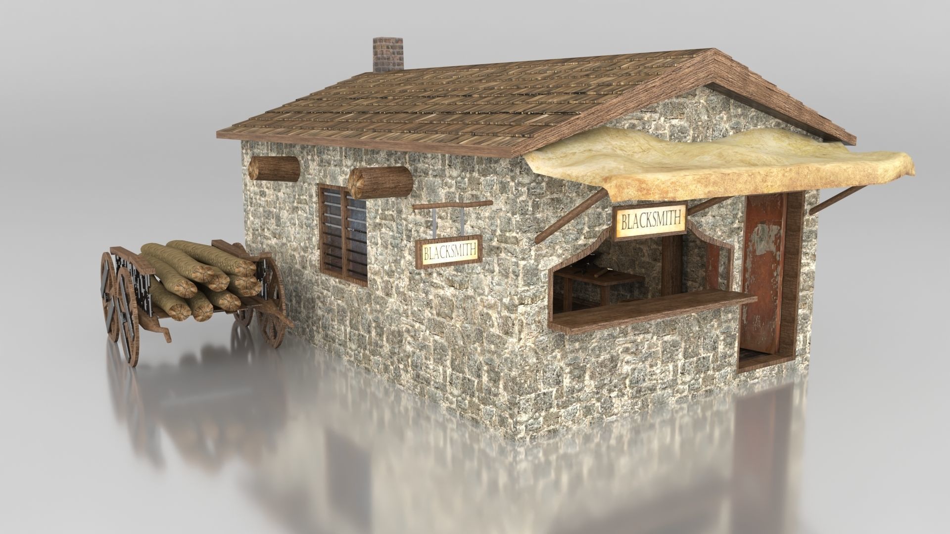Medieval Blacksmith Shop Low-poly 3D model_2